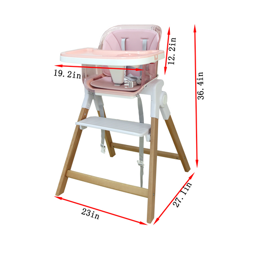 Clover Wooden High Chair – Baby Feeding Chair with Tray & Footrest for Toddlers