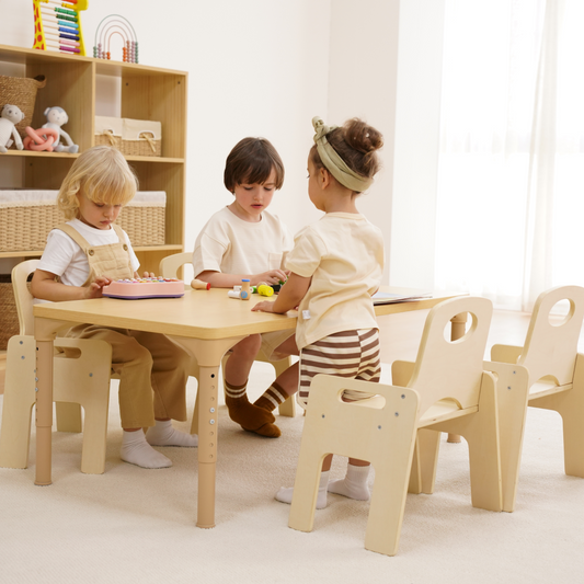 Avenlur Adrian Multi-Height Adjustable Wooden Table and Chairs Set - Montessori Inspired for Toddlers & Kids