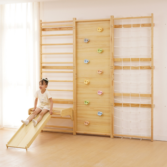 Walnut Modular 9-in-1 Swedish Ladder Wall Gym – Indoor Climber for Kids & Toddlers