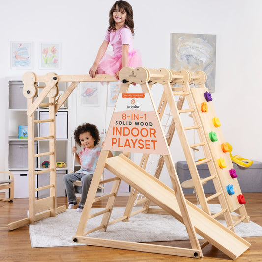 Chestnut - Outdoor and Indoor 8-in-1 Jungle Gym for Toddlers Playset