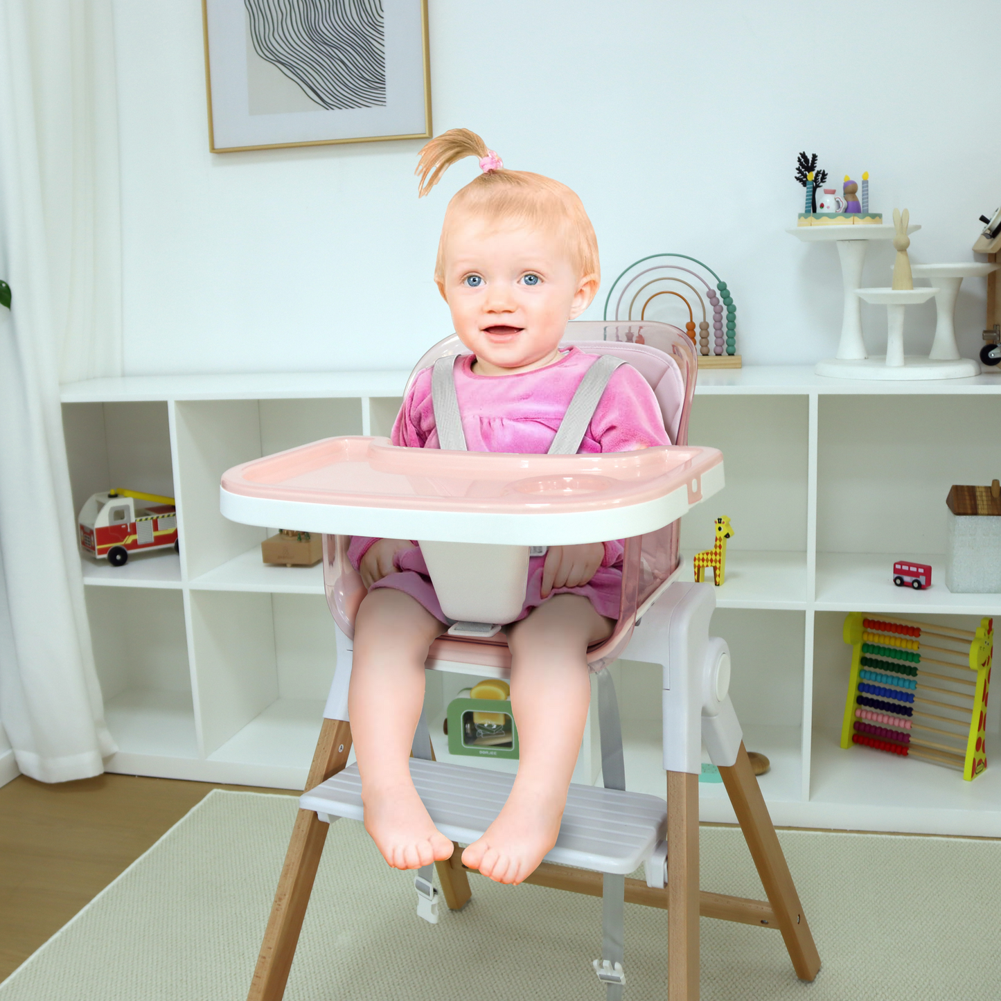 Clover Wooden High Chair – Baby Feeding Chair with Tray & Footrest for Toddlers